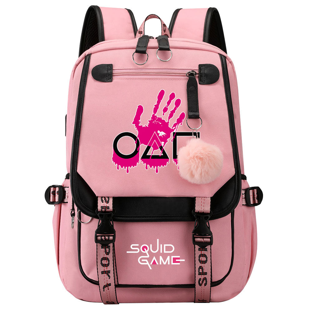 Squid Game Waterproof Backpack School Notebook Travel Bags USB Charging
