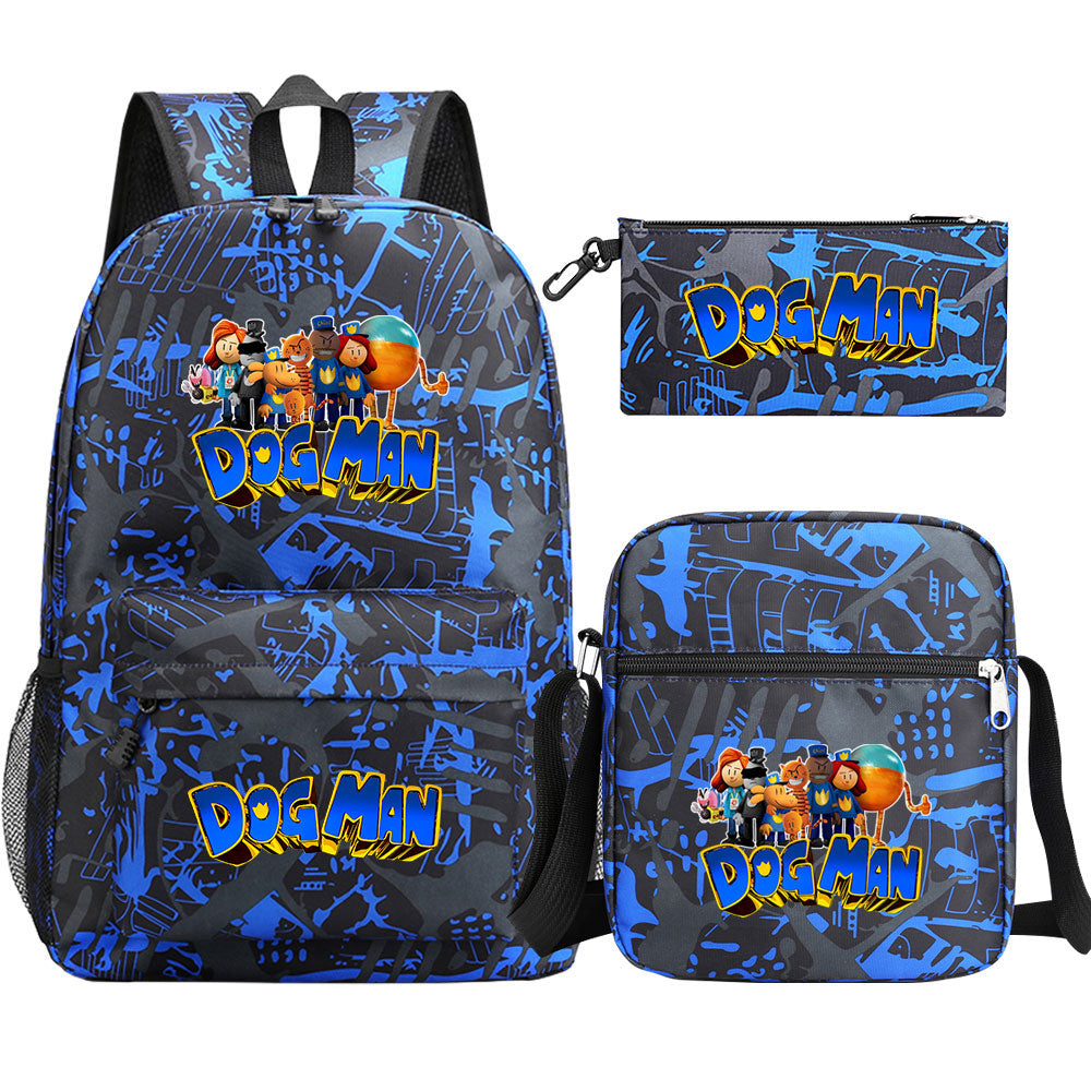 Dog Man Printed Schoolbag Backpack Shoulder Bag Pencil Bag 3pcs set for Kids Students