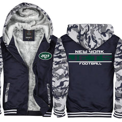 New York Football Team Jets Unisex Lined Hoodie Fleece Sweatshirt Full Zipper Hooded Thicken Jacket