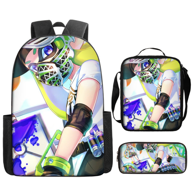 Splatoon Full Printed Backpack Schoolbag Travel Notebook Bag Lunch Bag Pencil Bag for Kids Students 3PCS