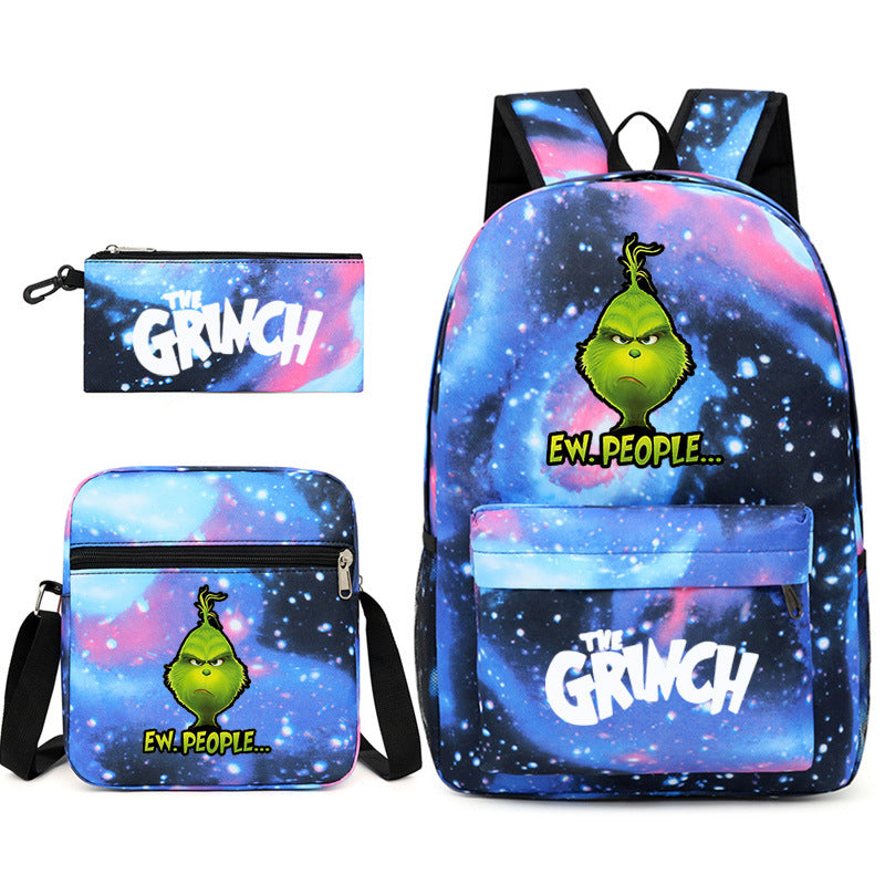 The Grinch Printed Schoolbag Backpack Shoulder Bag Pencil Bag 3pcs set for Kids Students