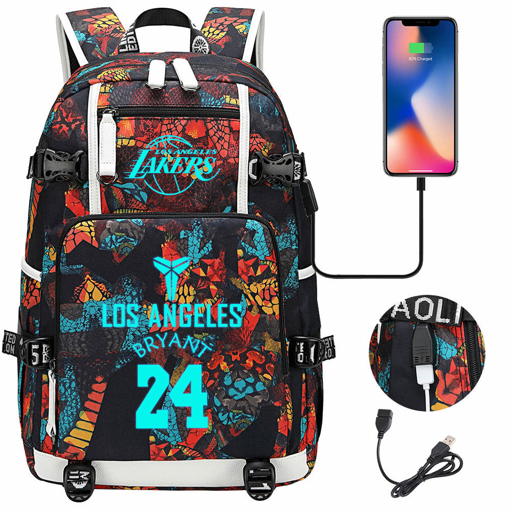 Kobe Black Mamba Curry Bucks USB Charging Backpack School Notebook Travel Bags Basketball Bag