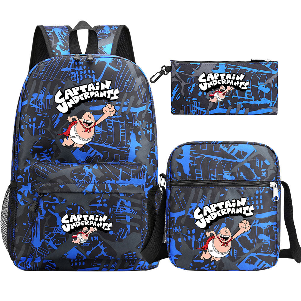 Captain Underpants Printed Schoolbag Backpack Shoulder Bag Pencil Bag 3pcs set for Kids Students
