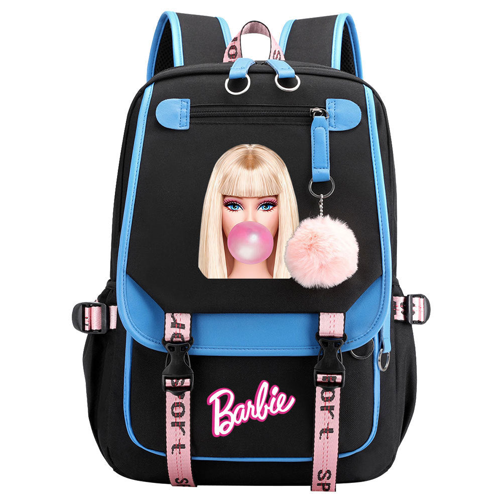 Pink Barbie  Waterproof Backpack School Notebook Travel Bags USB Charging