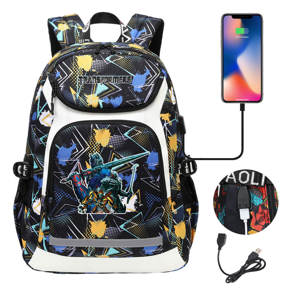 Transformers USB Charging Backpack School Notebook Travel Bags