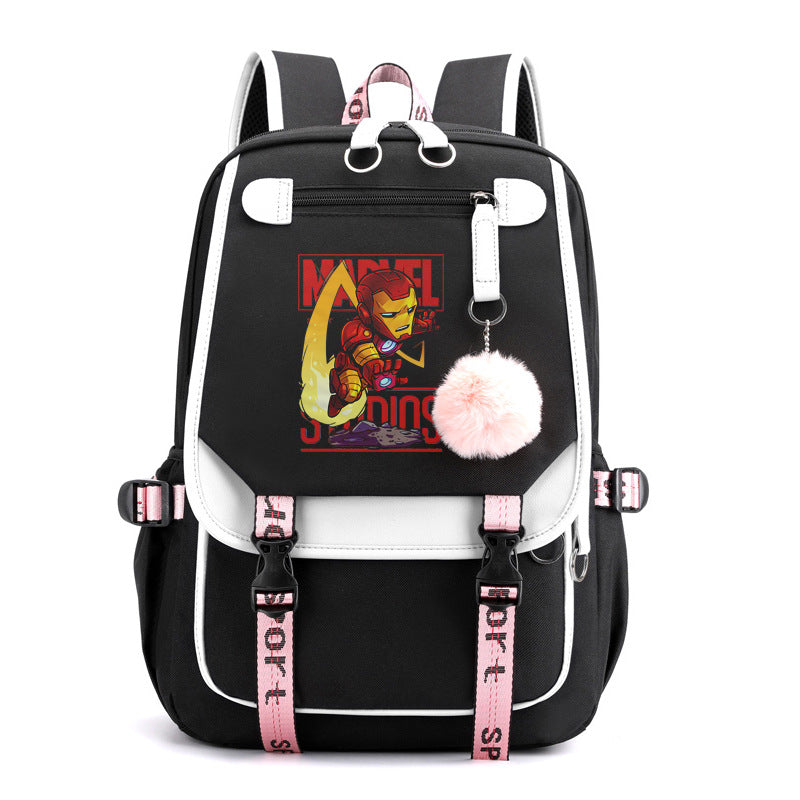 Iron Man Waterproof Backpack School Notebook Travel Bags USB Charging