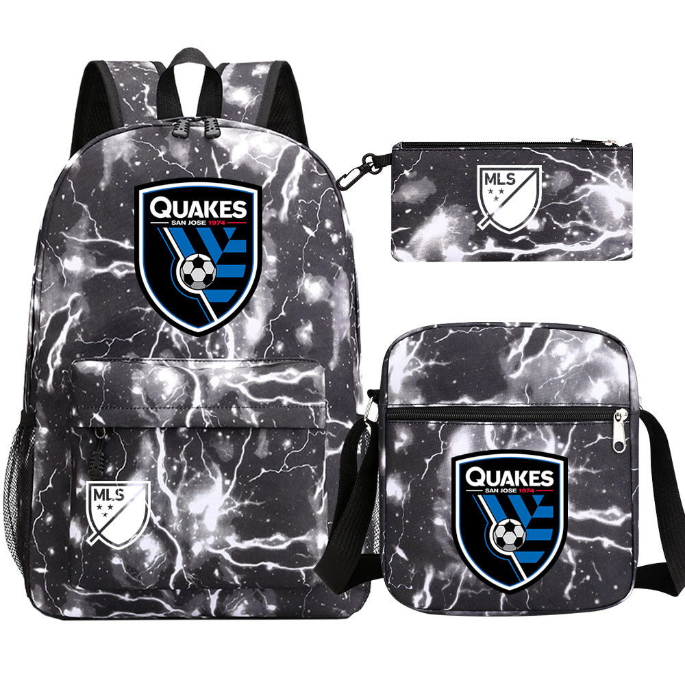 San Jose Earthquakes Soccer Printed Schoolbag Backpack Shoulder Bag Pencil Bag 3pcs set for Kids Students