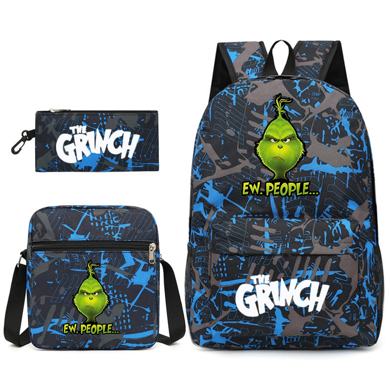 The Grinch Printed Schoolbag Backpack Shoulder Bag Pencil Bag 3pcs set for Kids Students