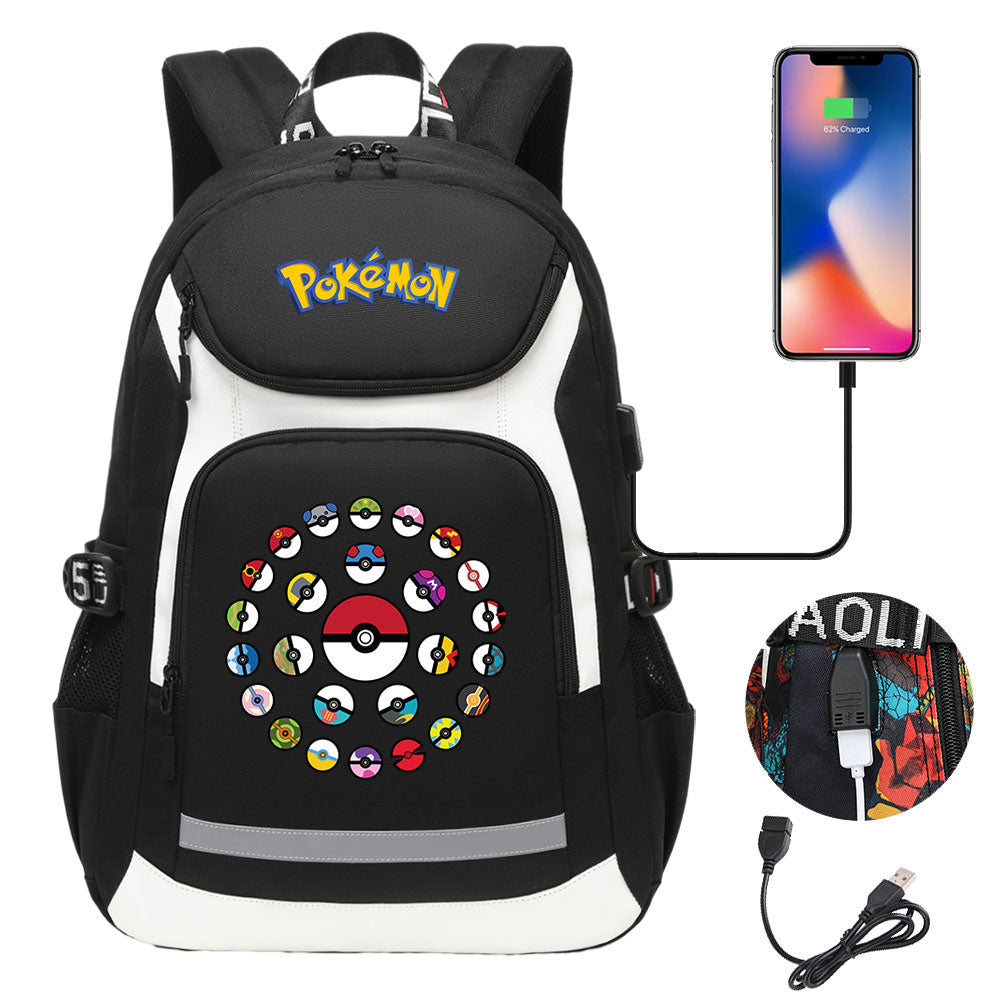 Pikachu USB Charging Backpack School Notebook Travel Bags