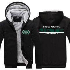 New York Football Team Jets Unisex Lined Hoodie Fleece Sweatshirt Full Zipper Hooded Thicken Jacket