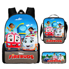 Firebuds Full Printed Backpack Schoolbag Travel Notebook Bag Lunch Bag Pencil Bag for Kids Students 3PCS