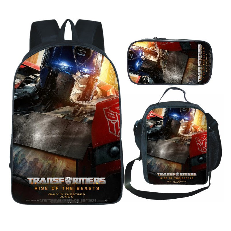 Transformers Bumblebee Full Printed Backpack Schoolbag Travel Notebook Bag Lunch Bag Pencil Bag for Kids Students 3PCS