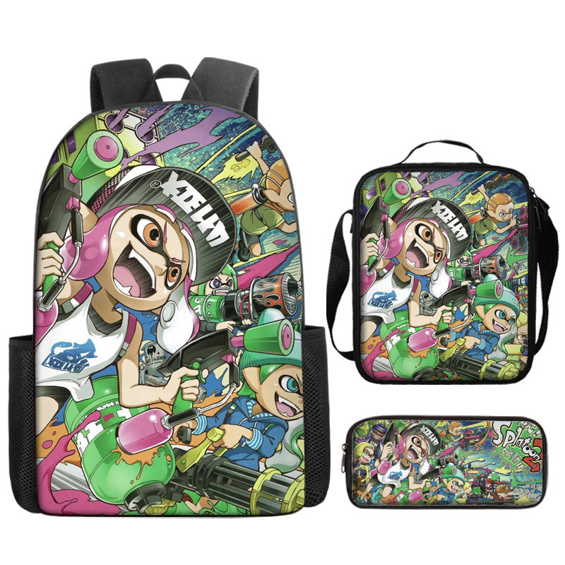 Splatoon Full Printed Backpack Schoolbag Travel Notebook Bag Lunch Bag Pencil Bag for Kids Students 3PCS