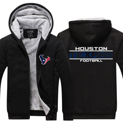 Houston Football Team Texans Unisex Lined Hoodie Fleece Sweatshirt Full Zipper Hooded Thicken Jacket