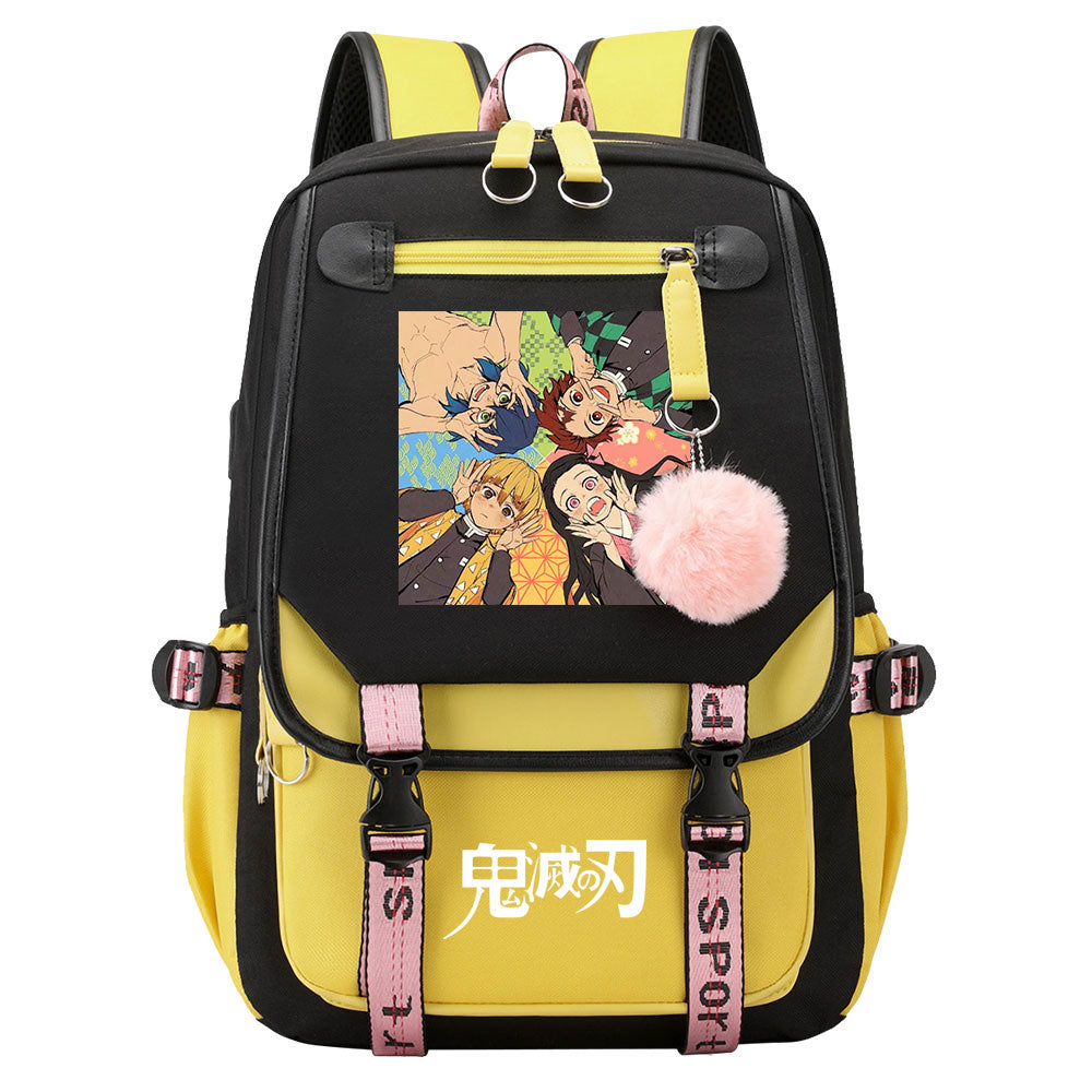 Demon Slayer Waterproof Backpack School Notebook Travel Bag USB Charging