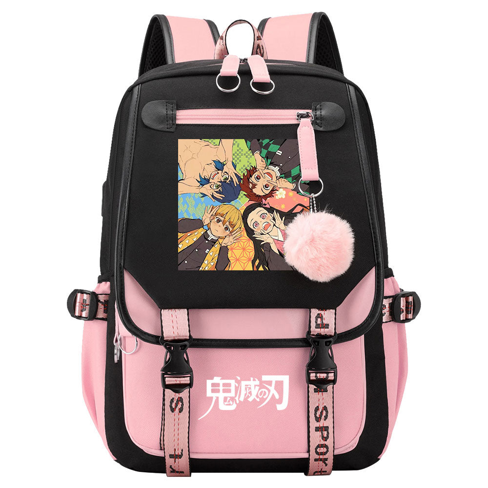 Demon Slayer Waterproof Backpack School Notebook Travel Bag USB Charging