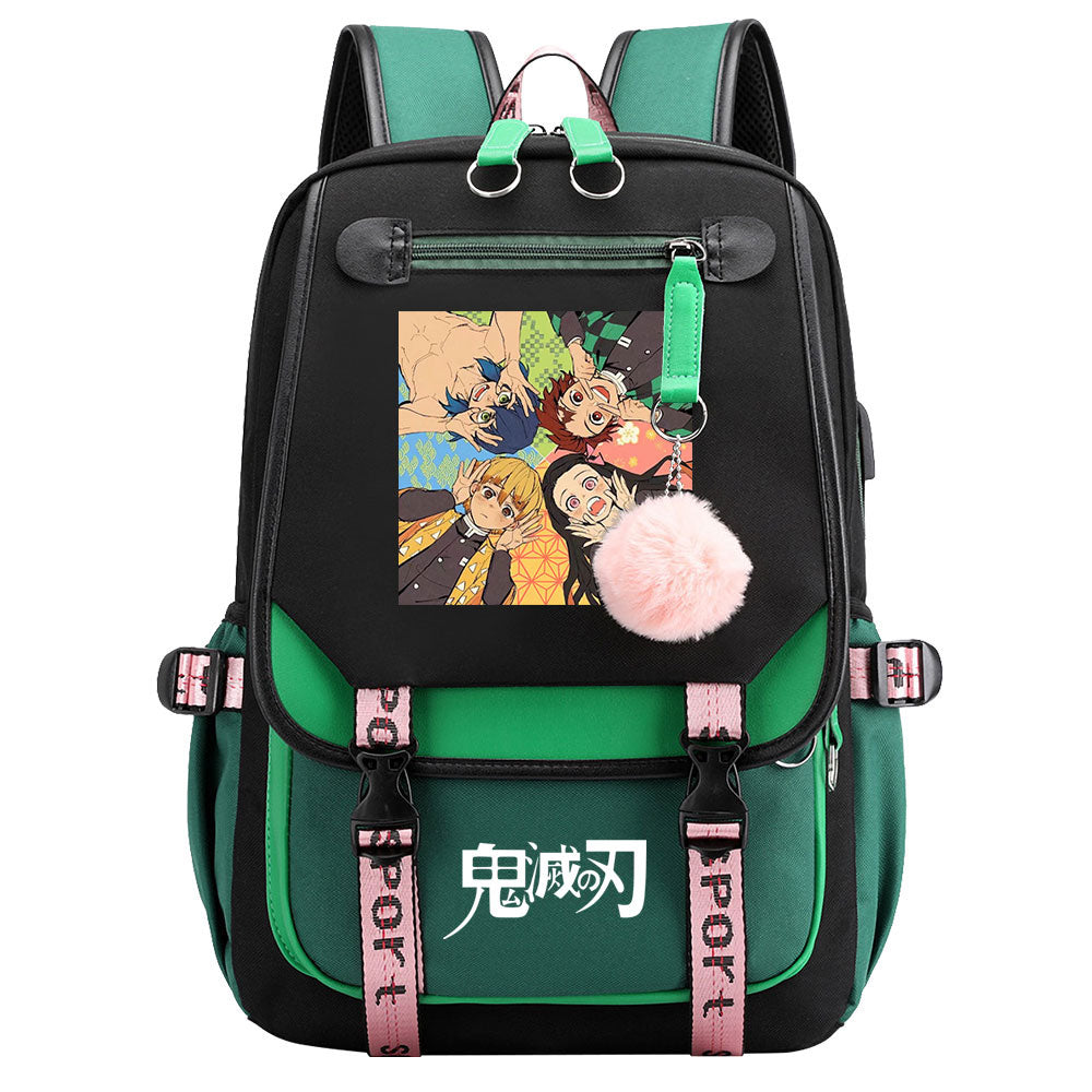 Demon Slayer Waterproof Backpack School Notebook Travel Bag USB Charging
