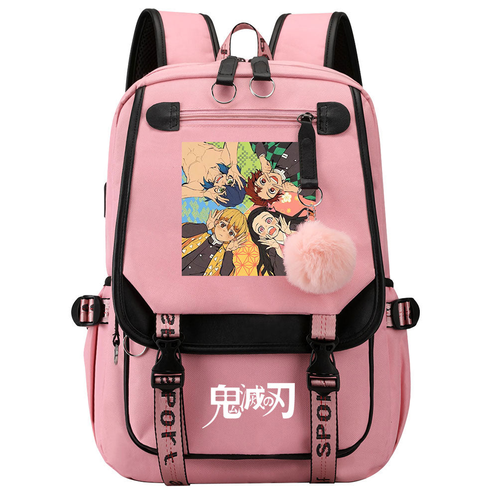 Demon Slayer Waterproof Backpack School Notebook Travel Bag USB Charging