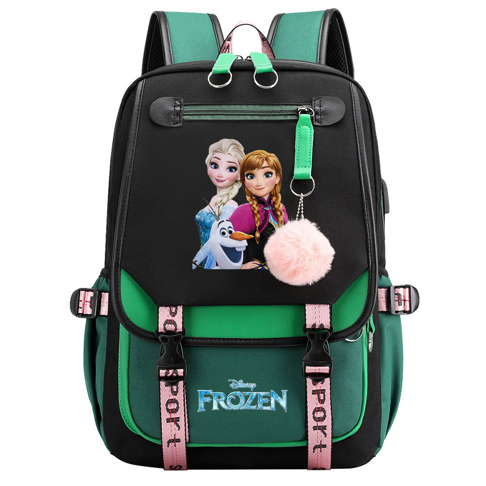 Frozen Elsa Anna Princess Waterproof Backpack School Notebook Travel Bags USB Charging