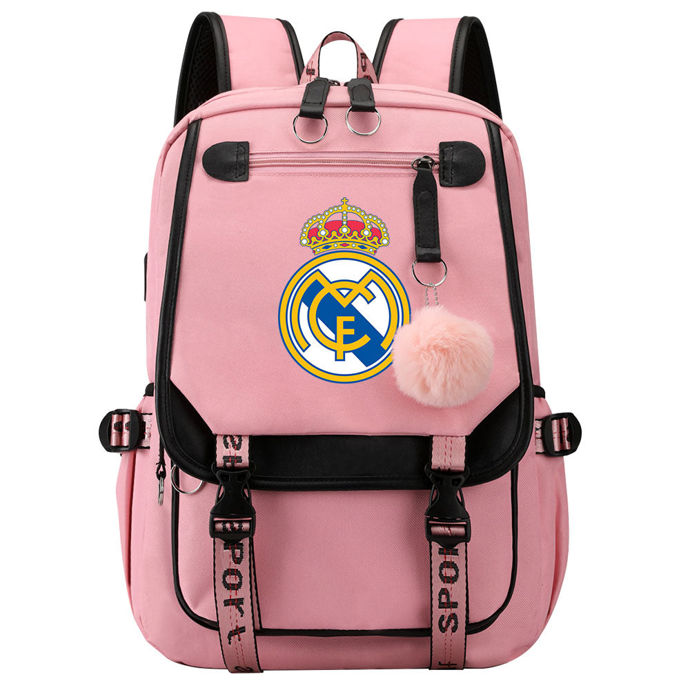 Real Madrid Football Club Waterproof Backpack School Notebook Travel Bags USB Charging