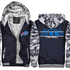 Buffalo Football Team Bills  Unisex Lined Hoodie Fleece Sweatshirt Full Zipper Hooded Thicken Jacket