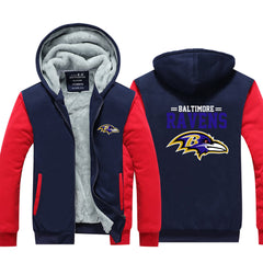 Baltimore  Football Ravens  Unisex Lined Hoodie Fleece Sweatshirt Full Zipper Hooded Thicken Jacket