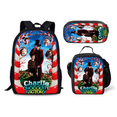 Charlie and the Chocolate Factory Backpack Schoolbag Lunch Bag Pencil Bag for Kids Students 3PCS