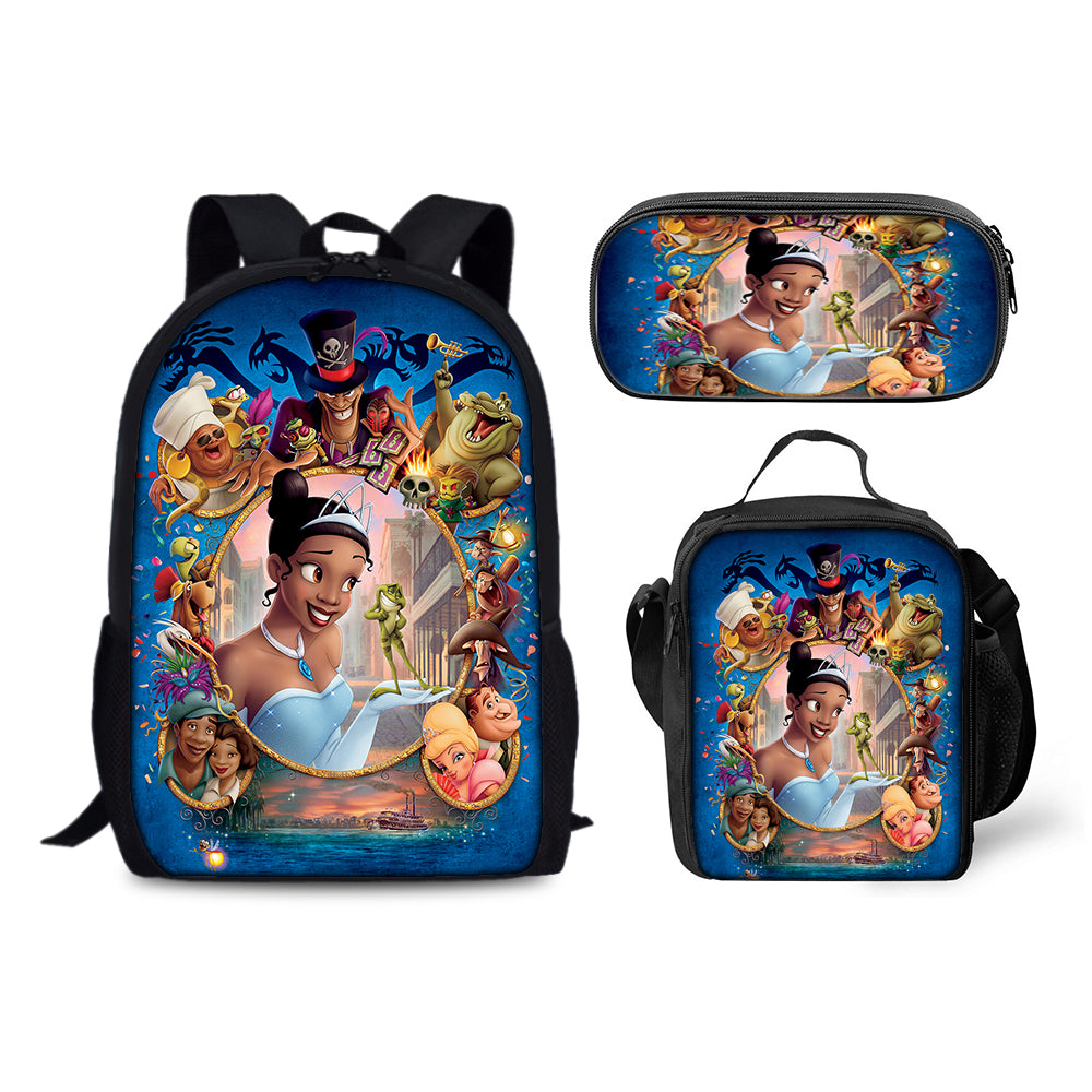 The Princess and the Frog Backpack Schoolbag Lunch Bag Pencil Bag for Kids Students 3PCS
