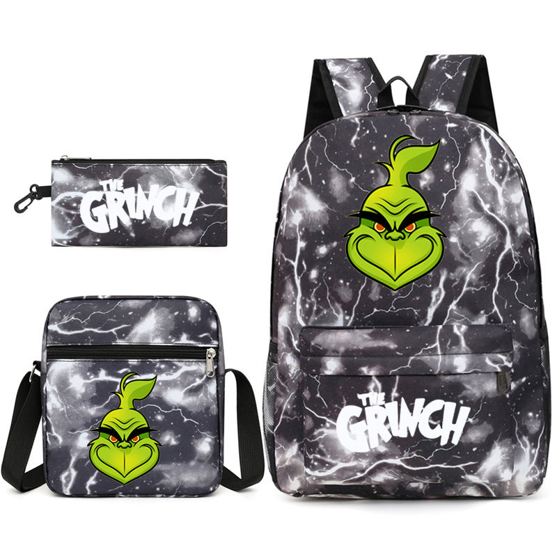 The Grinch Printed Schoolbag Backpack Shoulder Bag Pencil Bag 3pcs set for Kids Students