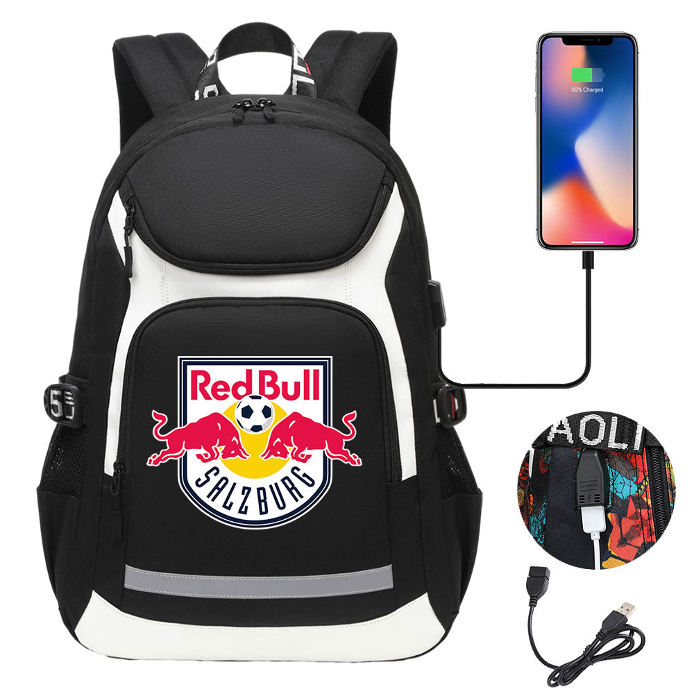 Salzburg Football Club USB Charging Backpack School Notebook Travel Bags