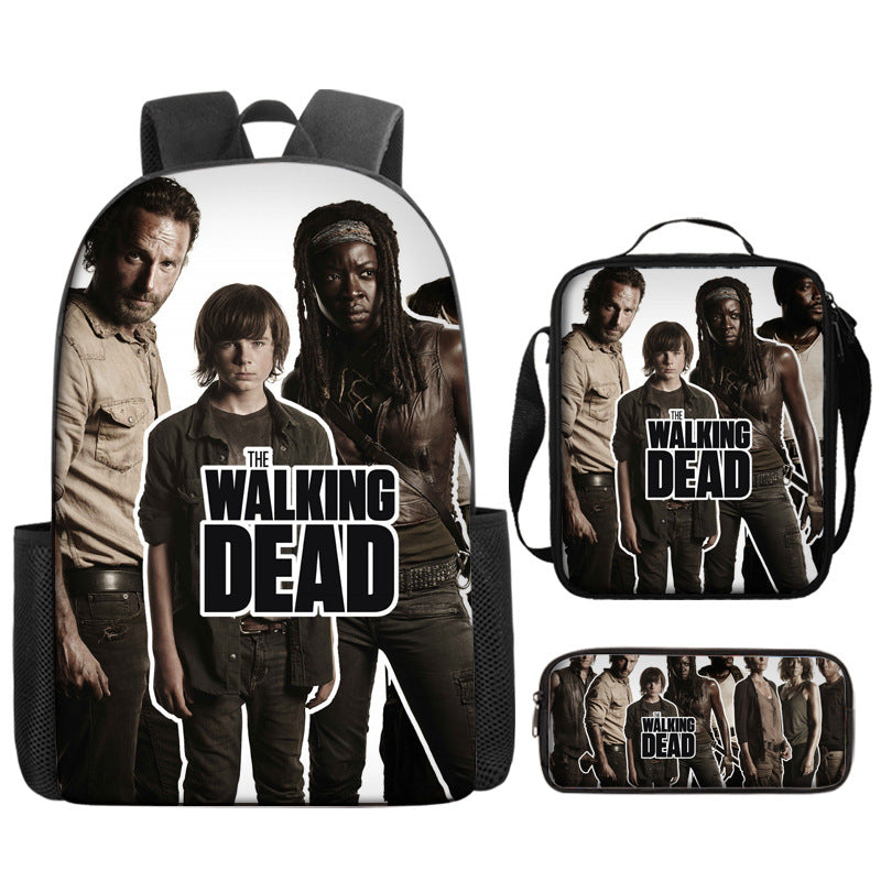 The Walking Dead Full Printed Backpack Schoolbag Travel Notebook Bag Lunch Bag Pencil Bag for Kids Students 3PCS