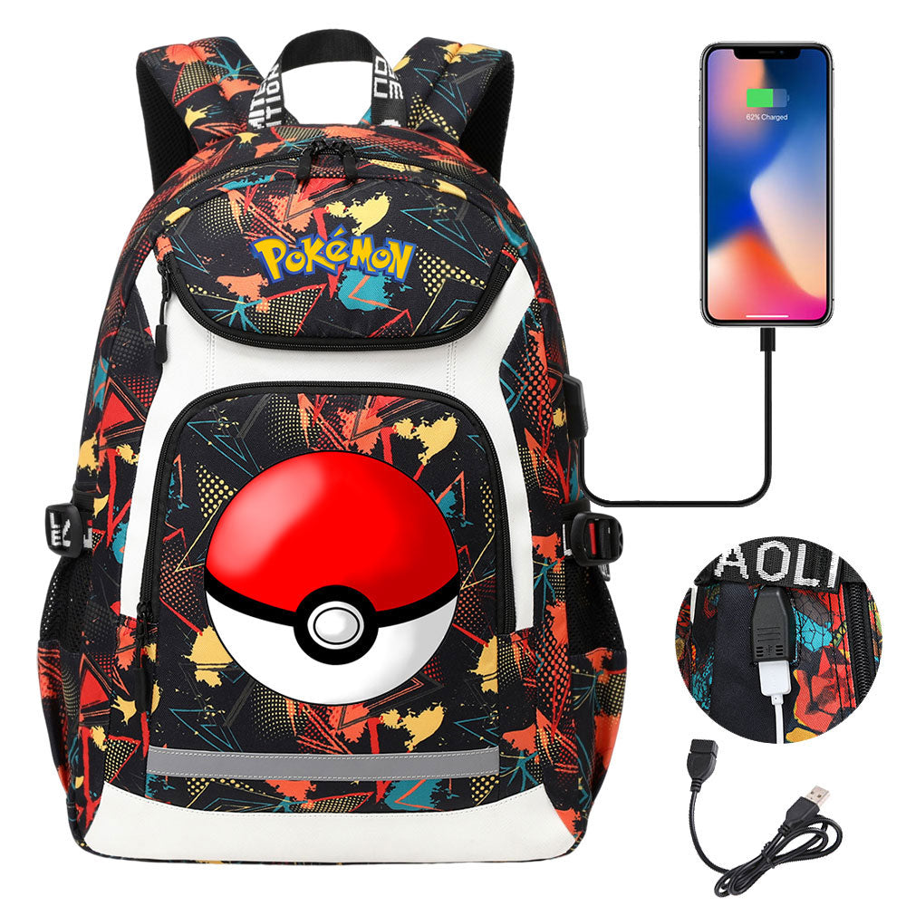 Pikachu USB Charging Backpack School Notebook Travel Bags