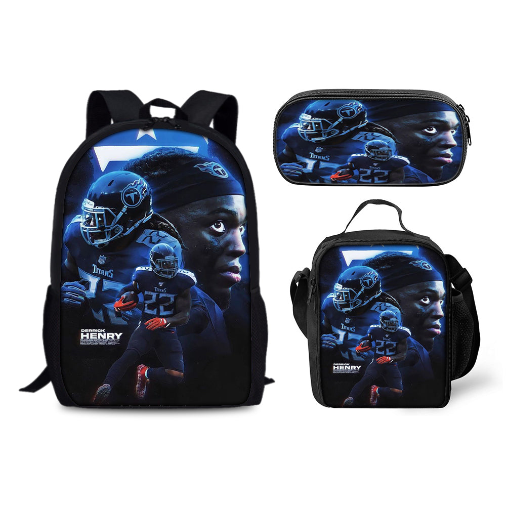 Tennessee Titans Football Team Backpack Schoolbag Lunch Bag Pencil Bag for Kids Students 3PCS