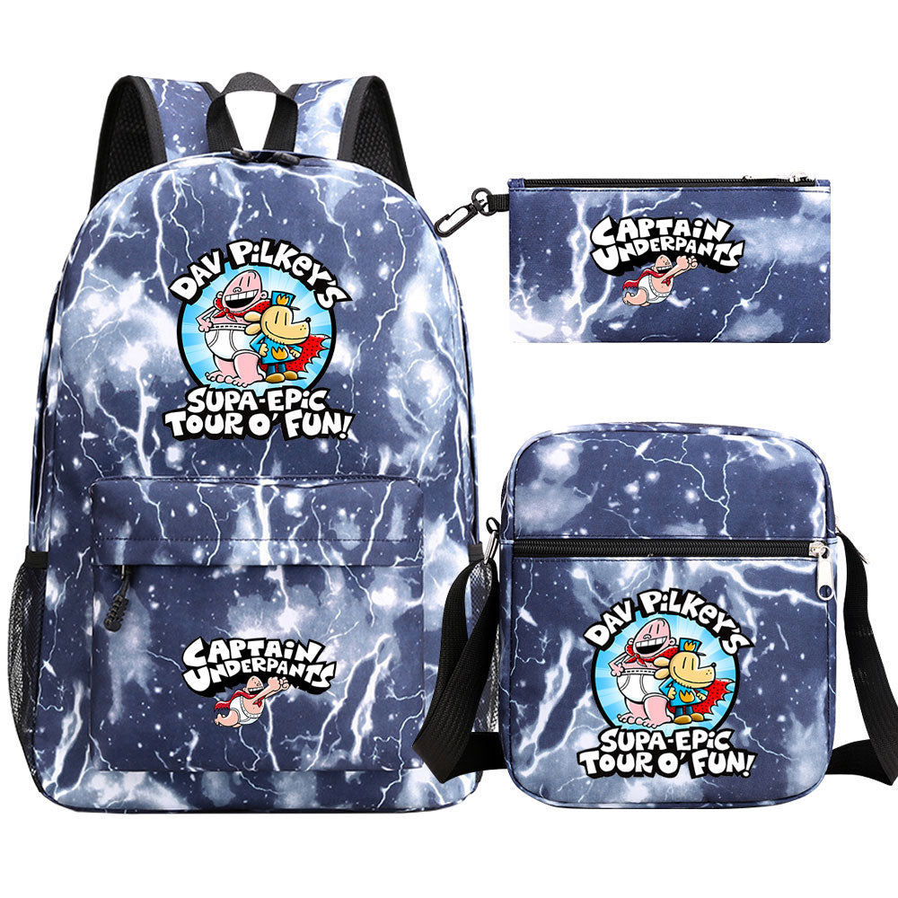 Captain Underpants Printed Schoolbag Backpack Shoulder Bag Pencil Bag 3pcs set for Kids Students