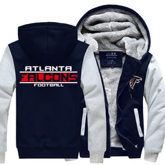 Atlanta Football Team Falcons Unisex Lined Hoodie Fleece Sweatshirt Full Zipper Hooded Thicken Jacket