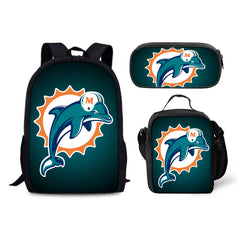 Miami Dolphins Football Team Backpack Schoolbag Lunch Bag Pencil Bag for Kids Students 3PCS