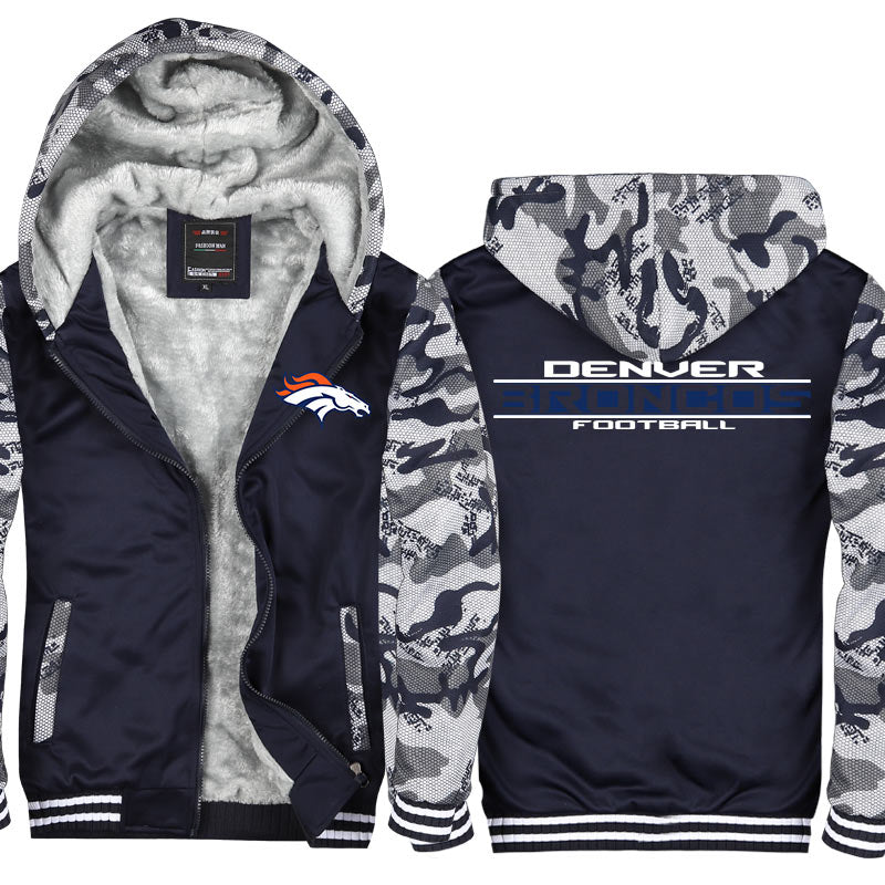 Denver Football Team Broncos Unisex Lined Hoodie Fleece Sweatshirt Full Zipper Hooded Thicken Jacket
