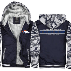 Denver Football Team Broncos Unisex Lined Hoodie Fleece Sweatshirt Full Zipper Hooded Thicken Jacket