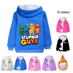 Stumble Guys Sherpa Lined Hoodie Fleece Sweatshirt Full Zip Hooded Jacket for Kids