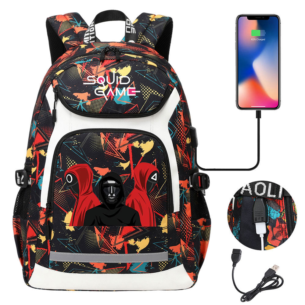 Squid Game USB Charging Backpack School Notebook Travel Bags