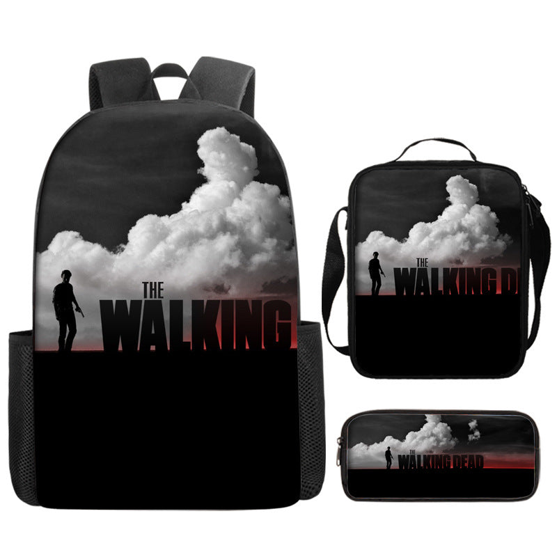 The Walking Dead Full Printed Backpack Schoolbag Travel Notebook Bag Lunch Bag Pencil Bag for Kids Students 3PCS