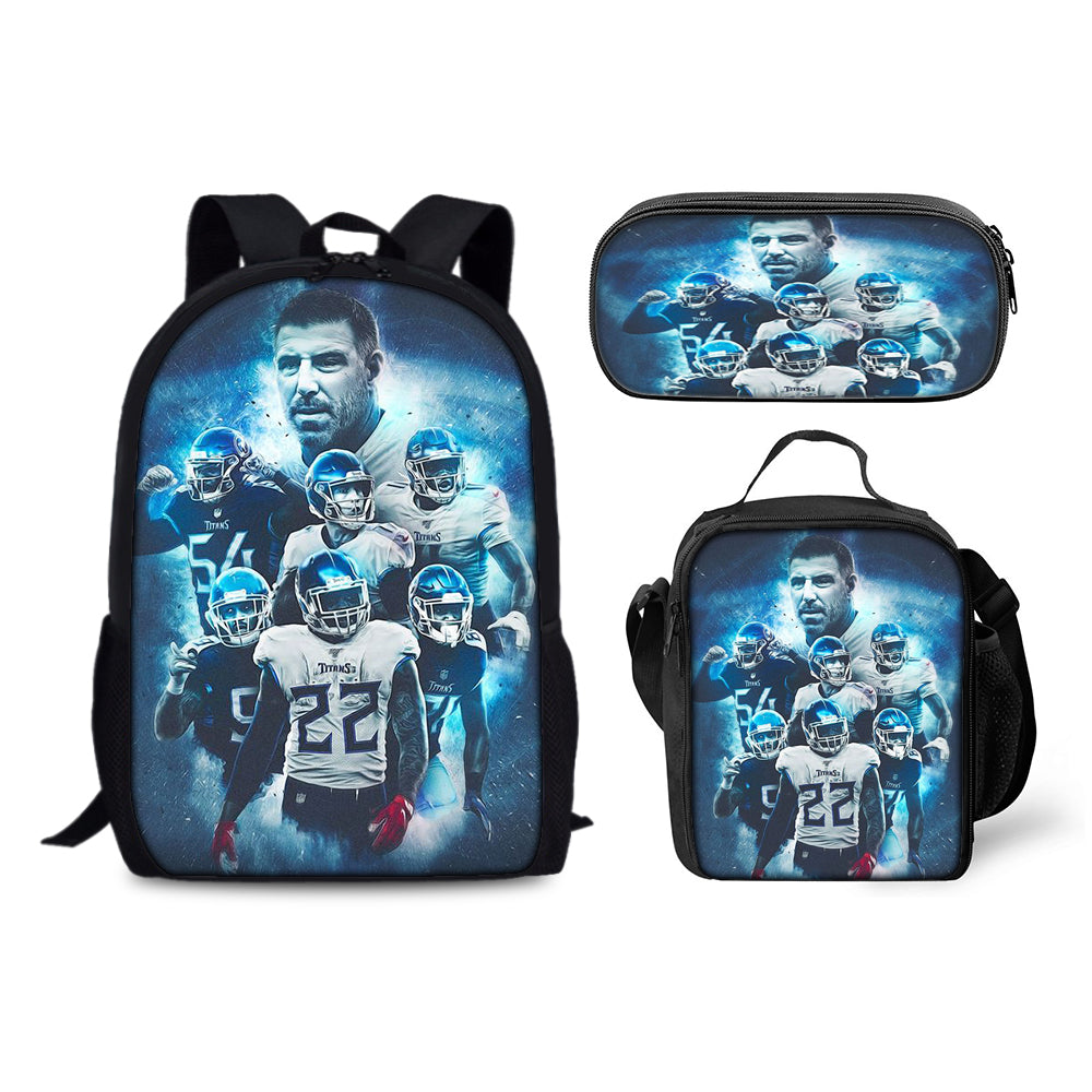 Tennessee Titans Football Team Backpack Schoolbag Lunch Bag Pencil Bag for Kids Students 3PCS