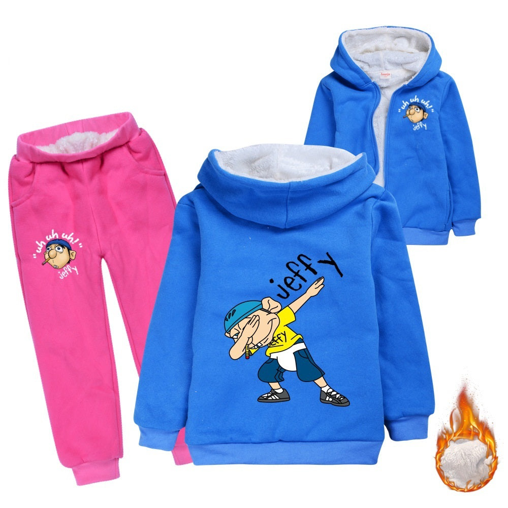 Jeffy Sherpa Lined Hoodie Fleece Sweatshirt Pants Full Set for Kids