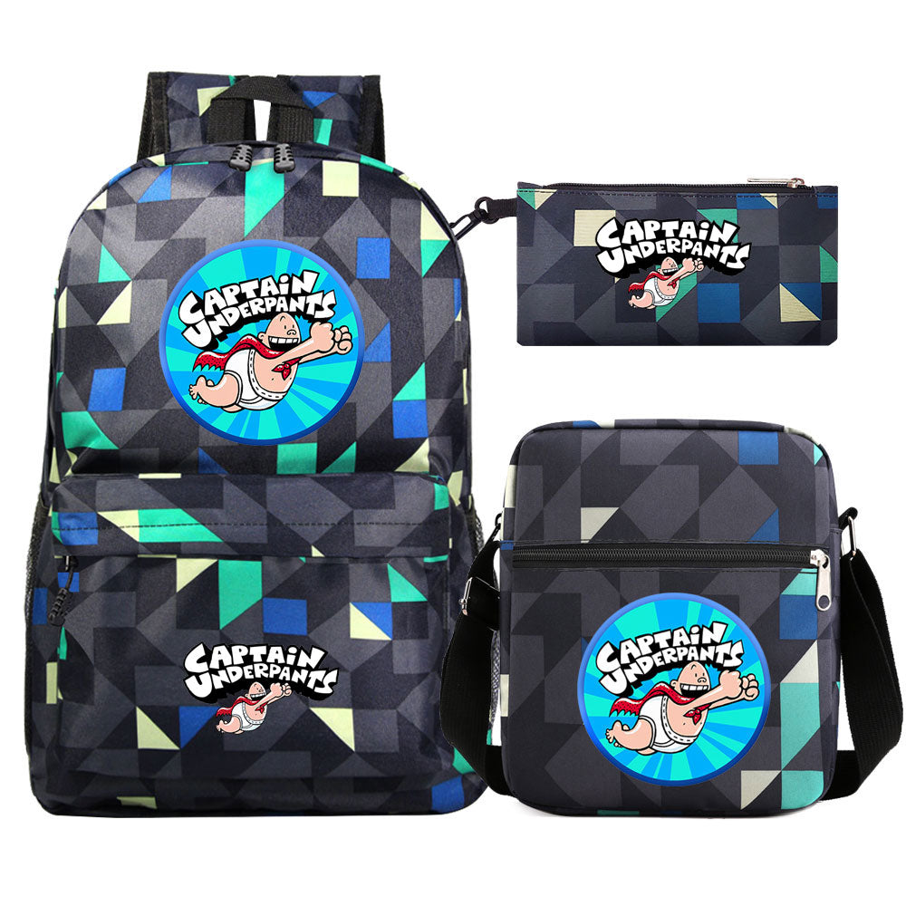 Captain Underpants Printed Schoolbag Backpack Shoulder Bag Pencil Bag 3pcs set for Kids Students