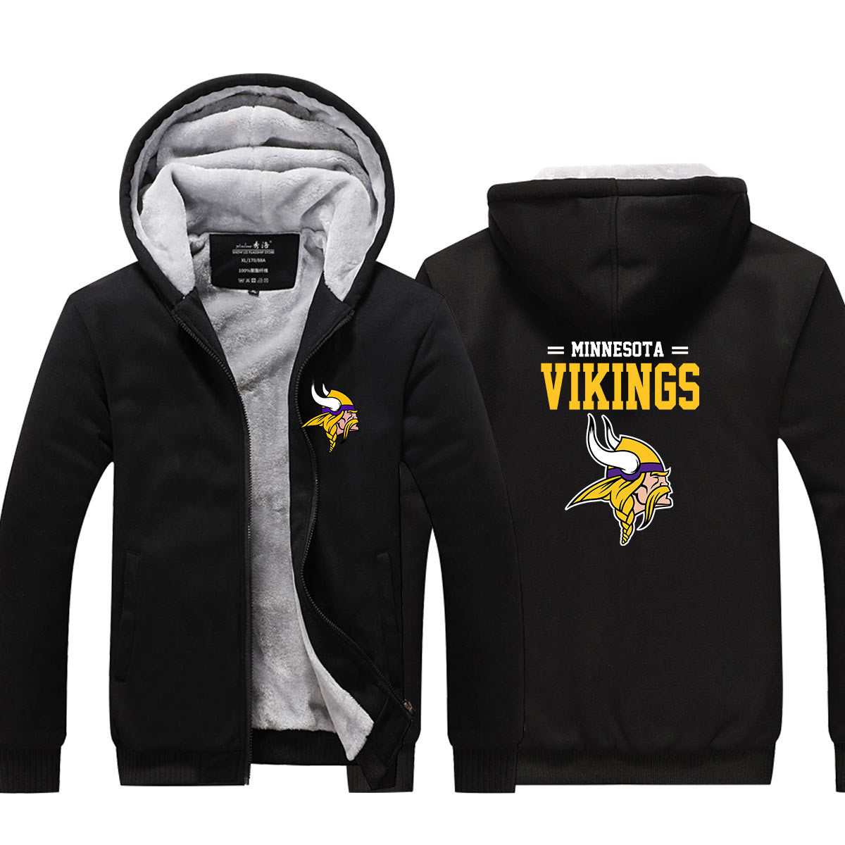 Minnesota Football Vikings Unisex Lined Hoodie Fleece Sweatshirt Full Zipper Hooded Thicken Jacket