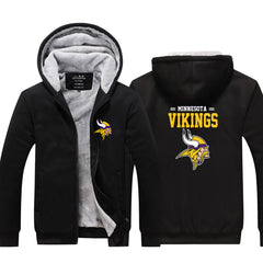 Minnesota Football Vikings Unisex Lined Hoodie Fleece Sweatshirt Full Zipper Hooded Thicken Jacket
