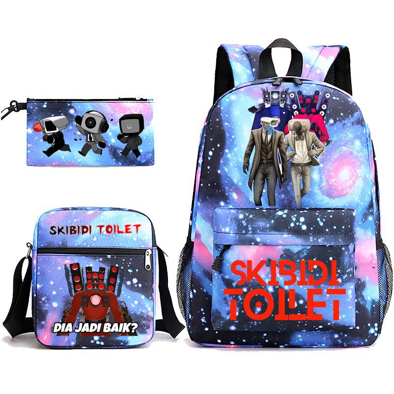 Game Skibidi Toilet Schoolbag Backpack Shoulder Bag Pencil Bag Set Gift for Kids Students