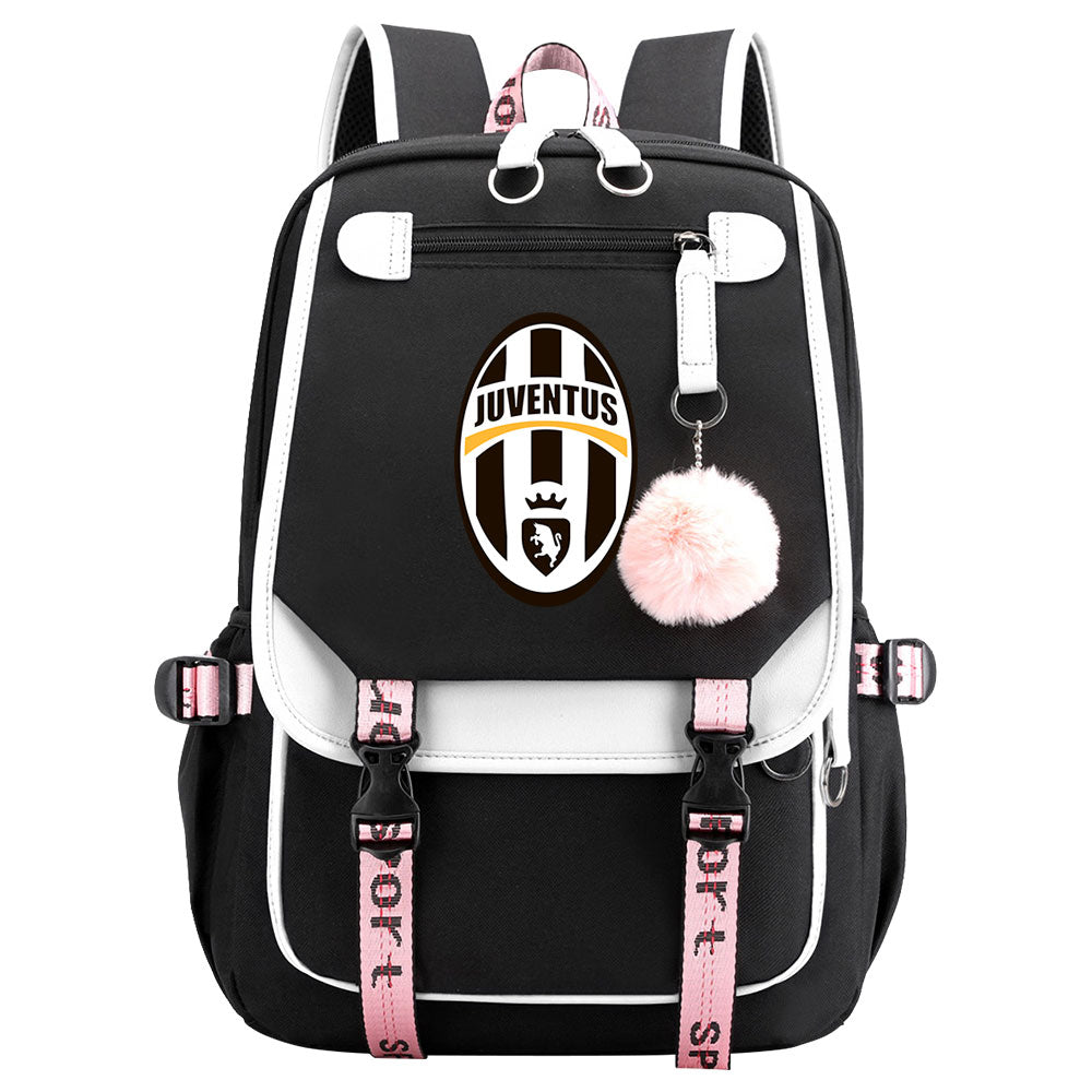Juventus Football Club Waterproof Backpack School Notebook Travel Bags USB Charging