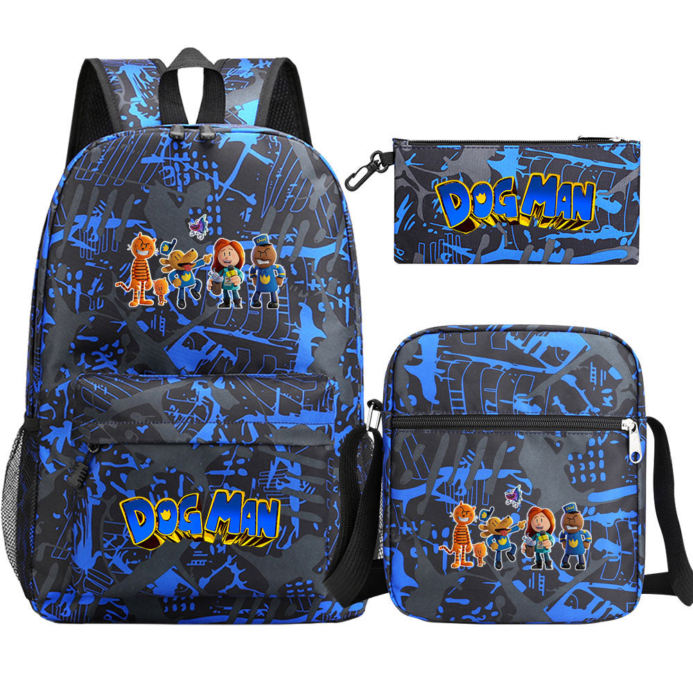 Dog Man Printed Schoolbag Backpack Shoulder Bag Pencil Bag 3pcs set for Kids Students