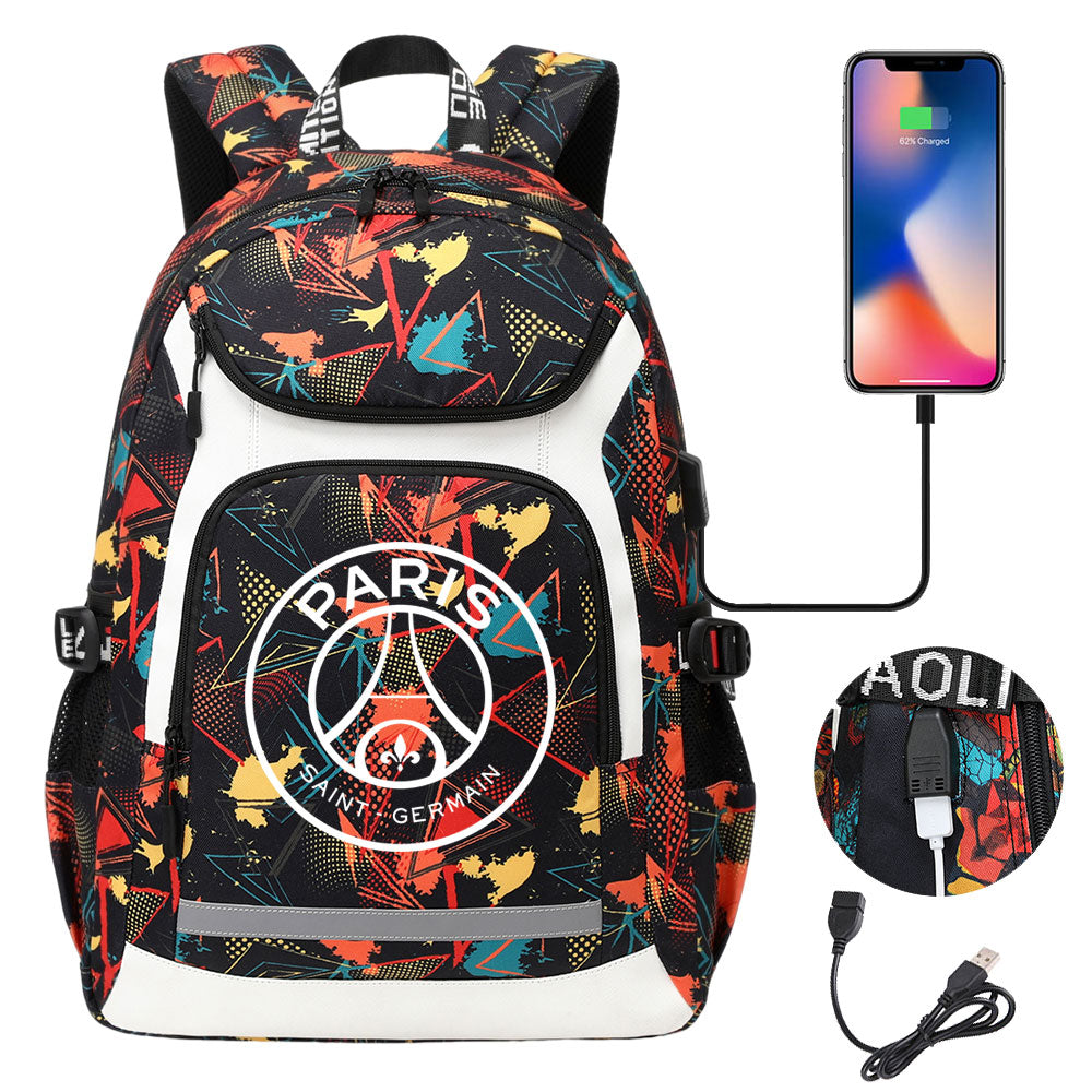 Paris Saint Germain Football Club USB Charging Backpack School Notebook Travel Bags